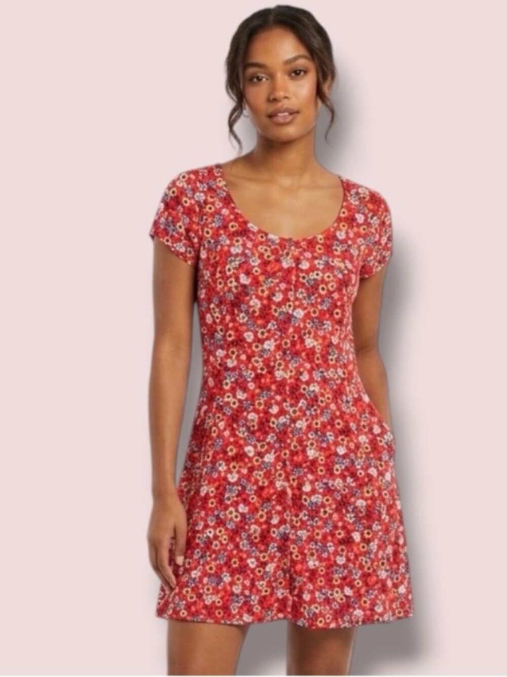 NEW B.O.G. Collective Red Floral Scoop Neck Mini Dress